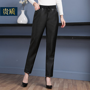 子加绒保暖裤 妈妈裤 直筒长裤 外穿高腰宽松加大码 秋冬中老年女皮裤