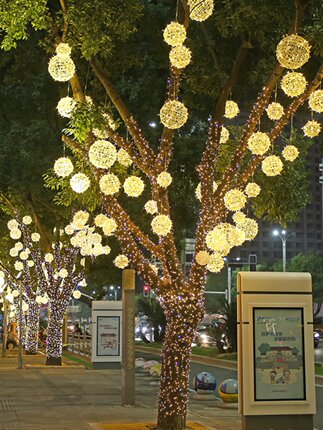 led太阳能藤球灯彩灯闪灯满天星防水新年挂树景观庭院户外圆球灯