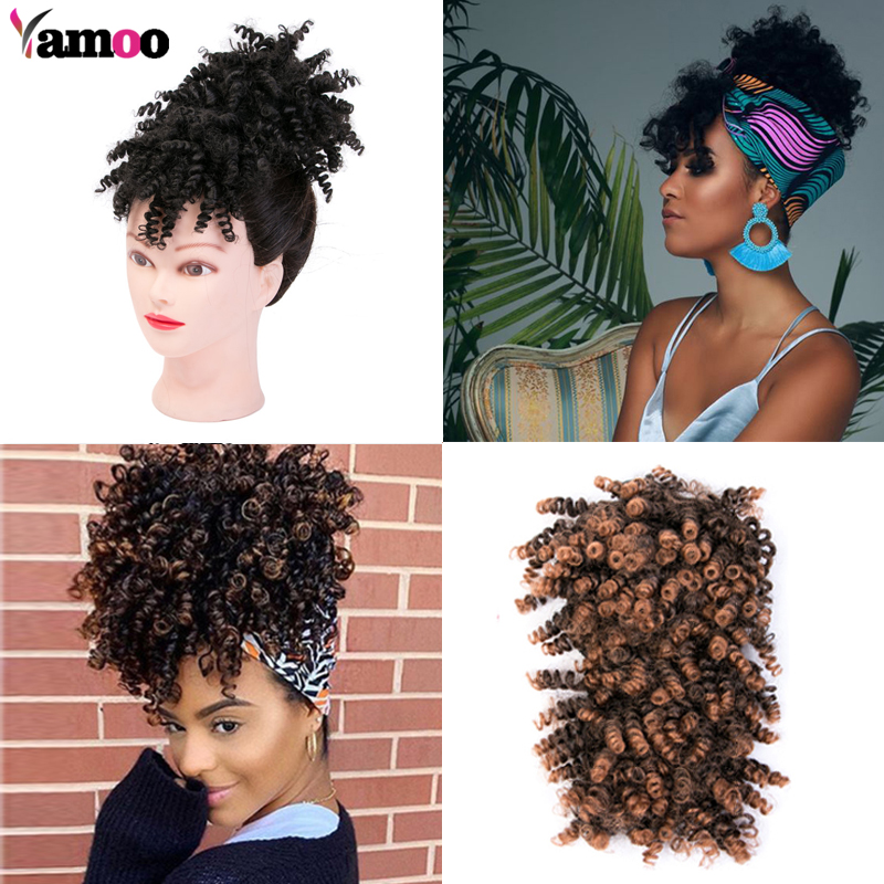 爆炸头发包刘海款欧美风弹簧曲丸子头 kinky curly bang ponytail