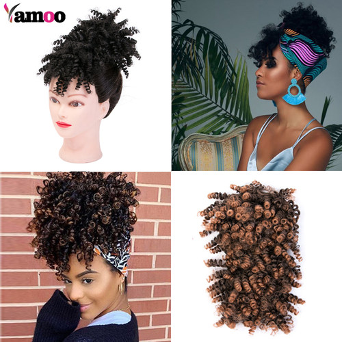 爆炸头发包刘海款欧美风弹簧曲丸子头 kinky curly bang ponytail