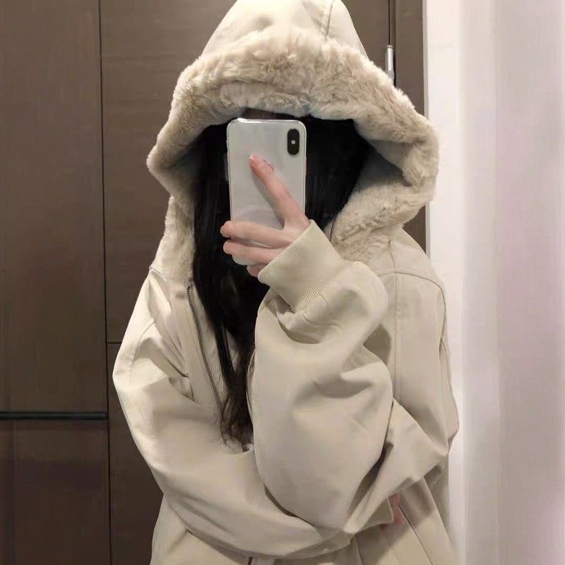 美式PU皮座山雕连帽毛领棉服女冬季高街加绒保暖棉衣棉袄加厚外套,个性定制/设计服务/DIY,棉服工装,淘宝优惠券,粉丝福利购,淘宝优惠卷