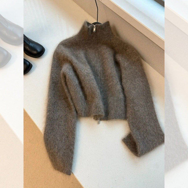 覆古咖色半高领马海毛针织开 衫女秋冬宽松慵懒毛衣外套水貂绒上,个性定制/设计服务/DIY,棉服工装,淘宝优惠券,粉丝福利购,淘宝优惠卷