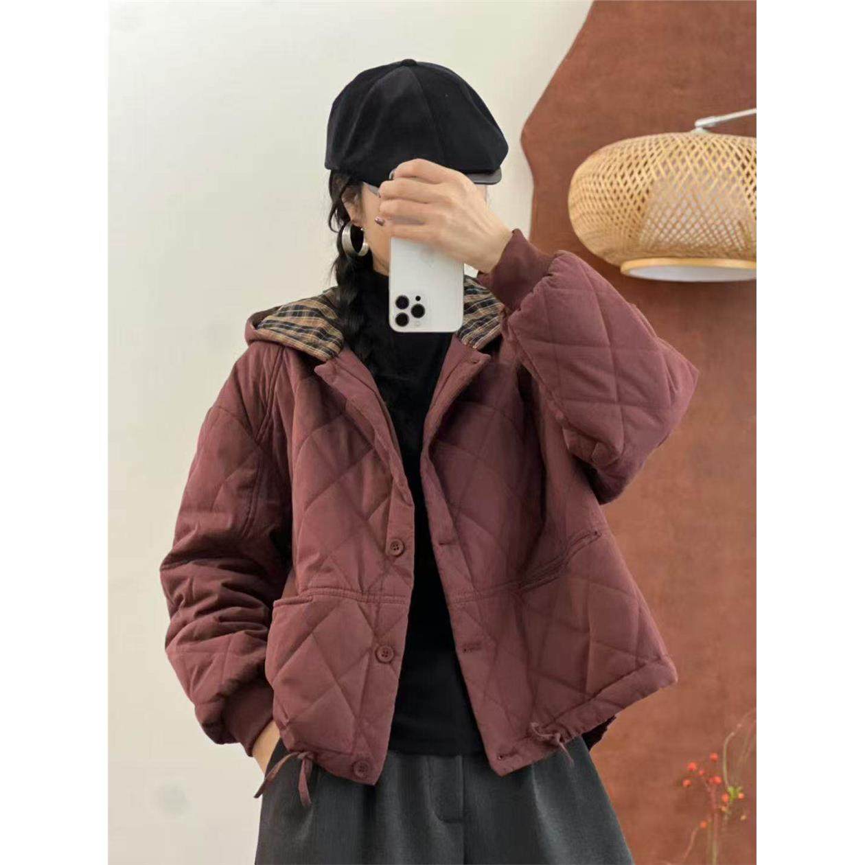 2025冬季新款覆古格纹连帽棉服女宽松休闲百搭加厚保暖棉衣外套潮,个性定制/设计服务/DIY,棉服工装,淘宝优惠券,粉丝福利购,淘宝优惠卷