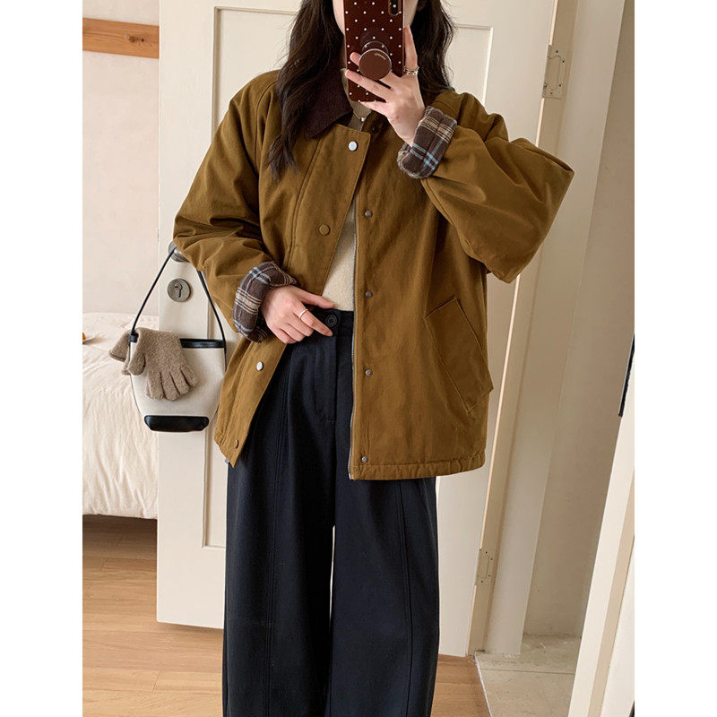 冬复古灯芯绒翻领巴恩风宽松休闲工装夹棉加厚保暖拉链棉服外套女,个性定制/设计服务/DIY,棉服工装,淘宝优惠券,粉丝福利购,淘宝优惠卷