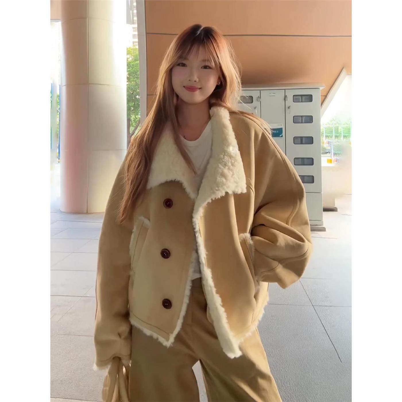 冬季短款韩系羊羔毛棉衣外套女2025新款小个子加厚保暖麂皮棉服潮,个性定制/设计服务/DIY,棉服工装,淘宝优惠券,粉丝福利购,淘宝优惠卷