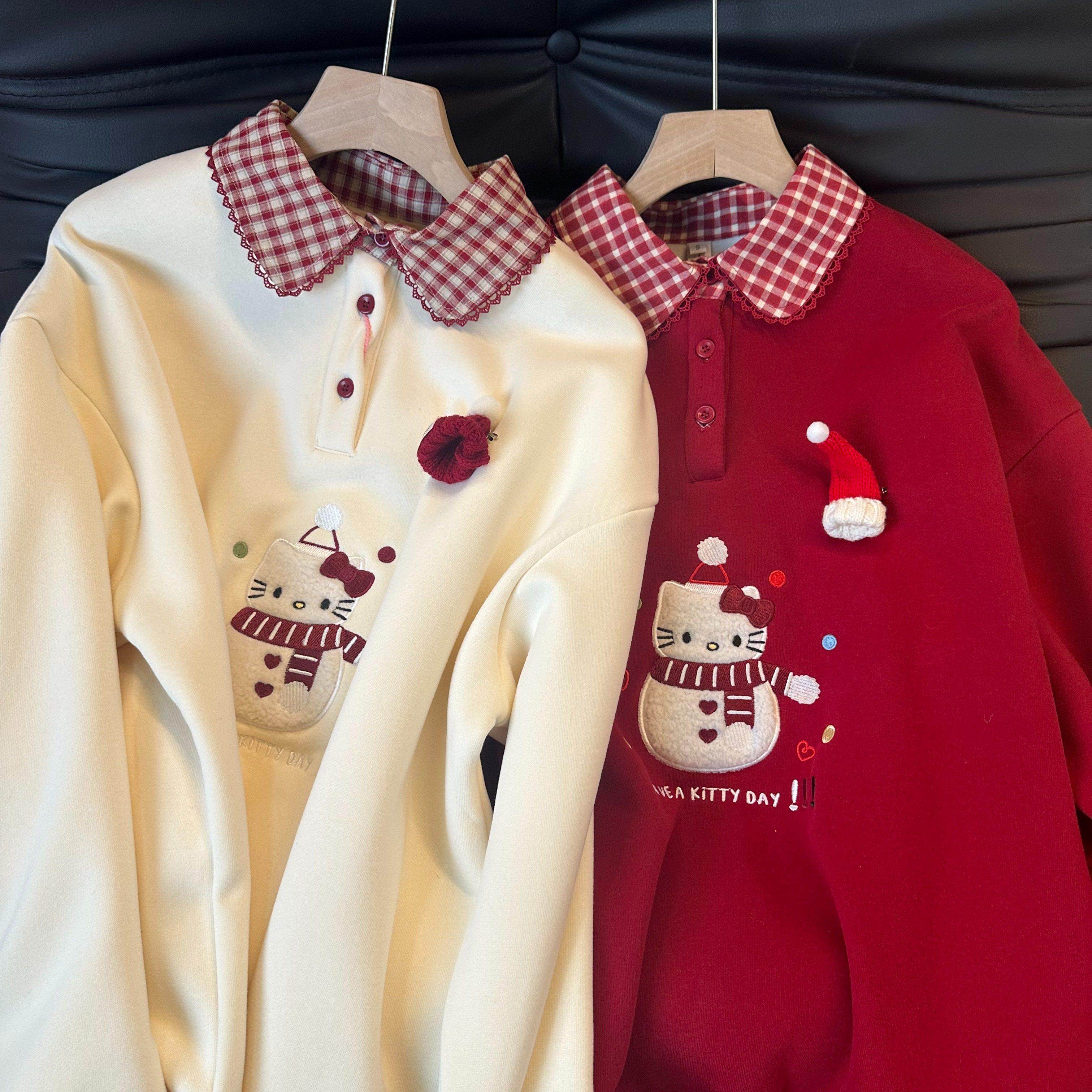 圣诞小雪人刺绣假两件卫衣女2025秋冬新款加绒宽松休闲polo领上衣,个性定制/设计服务/DIY,棉服工装,淘宝优惠券,粉丝福利购,淘宝优惠卷