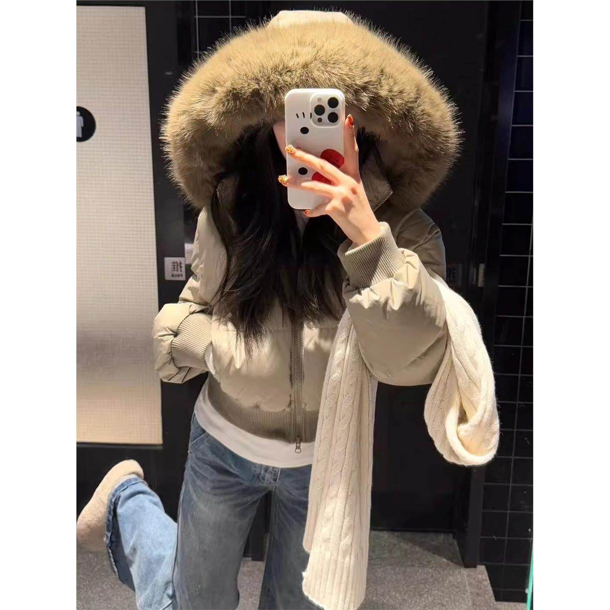 芬兰雪境大毛领棉服女短款2025新款冬装收腰加厚棉衣小个子外套潮,个性定制/设计服务/DIY,棉服工装,淘宝优惠券,粉丝福利购,淘宝优惠卷