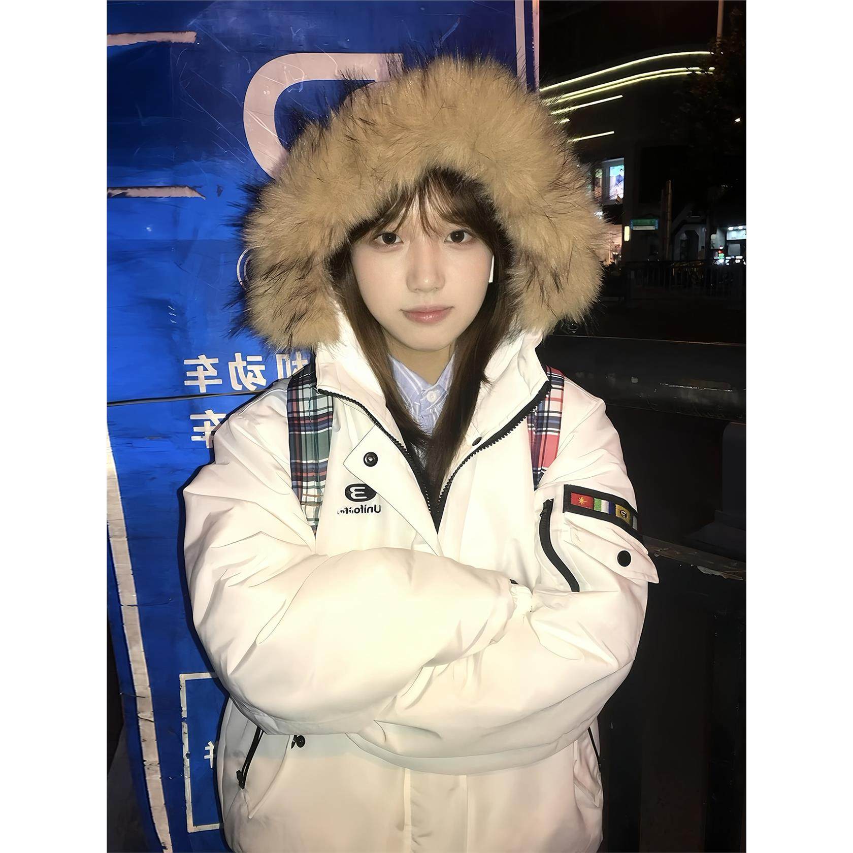 棉服女款2025冬季新款加厚棉衣白色工装大毛领派克服韩系棉袄外套,个性定制/设计服务/DIY,棉服工装,淘宝优惠券,粉丝福利购,淘宝优惠卷