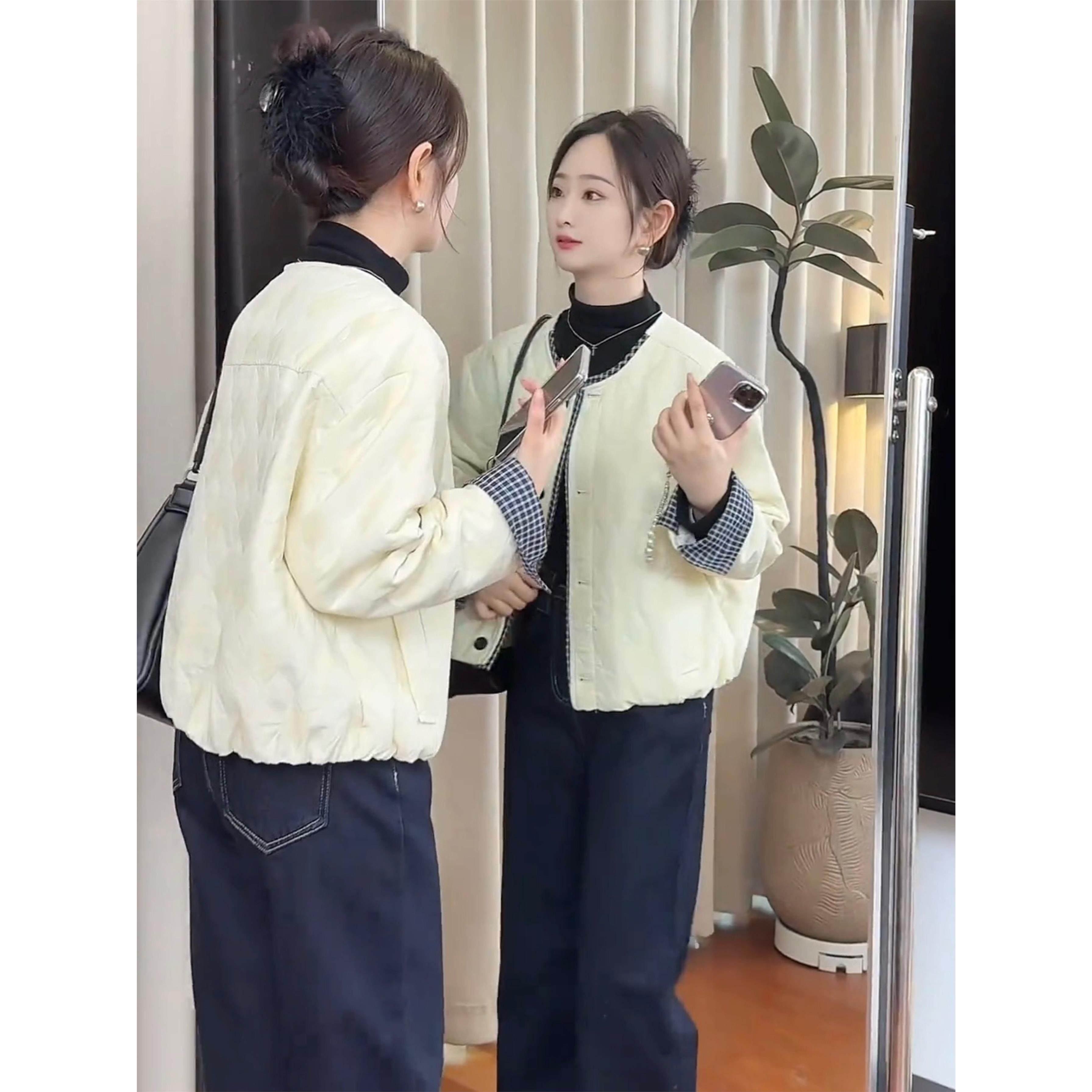 韩系夹棉加厚棉衣短外套女秋冬新款设计感拼接小个子轻薄小棉袄,个性定制/设计服务/DIY,棉服工装,淘宝优惠券,粉丝福利购,淘宝优惠卷