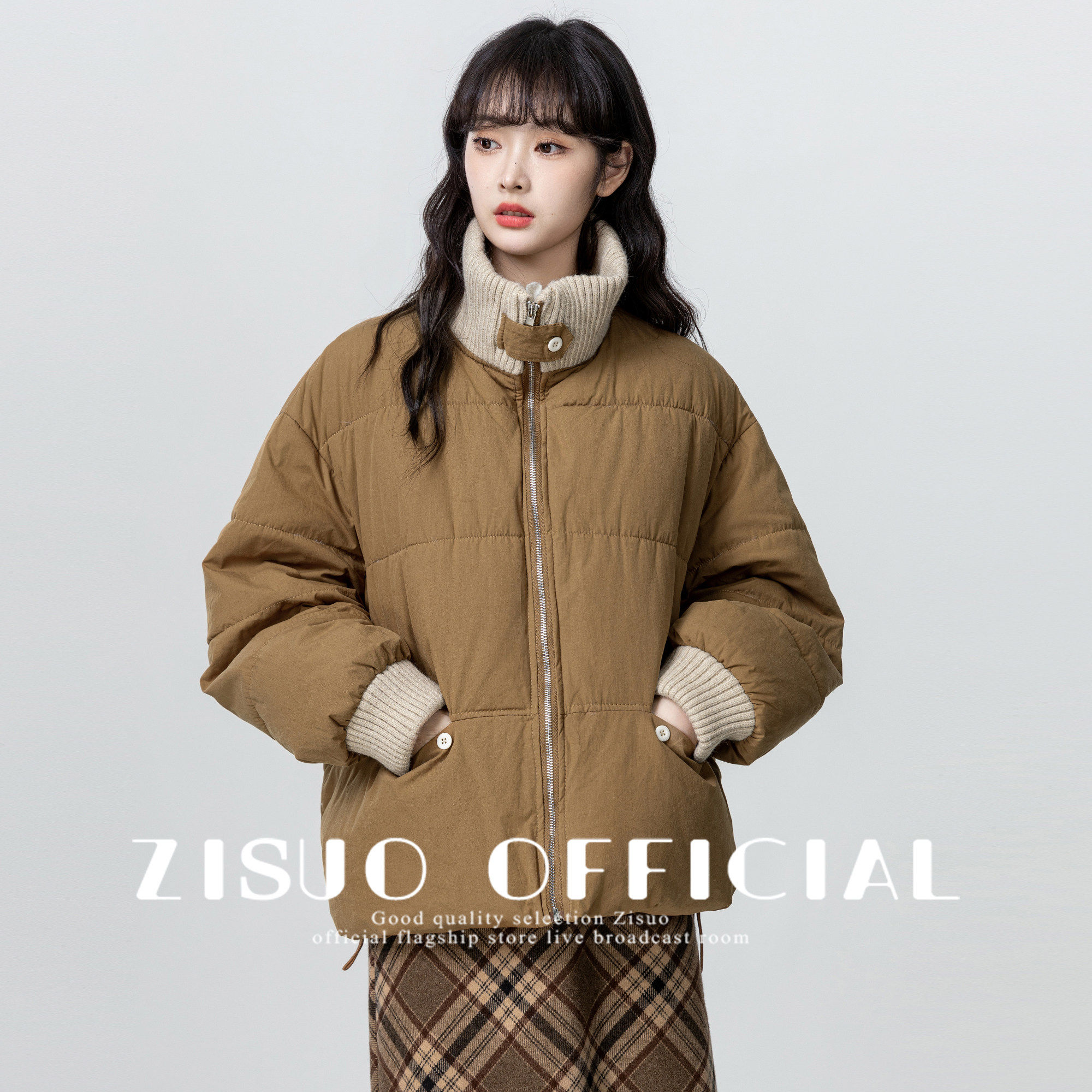 焦糖色立领加厚棉服女2025冬季新款设计感宽松面包服棉衣外套上衣,个性定制/设计服务/DIY,棉服工装,淘宝优惠券,粉丝福利购,淘宝优惠卷