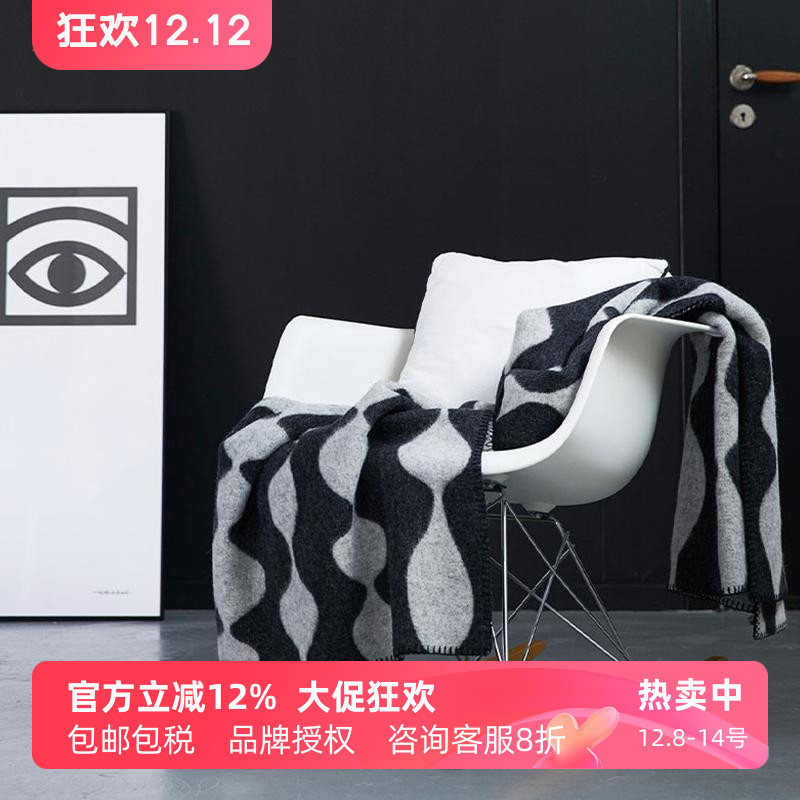 瑞典进口Klippan玛格丽特黑白森林户外纯羊毛毯秋冬沙发毯北欧