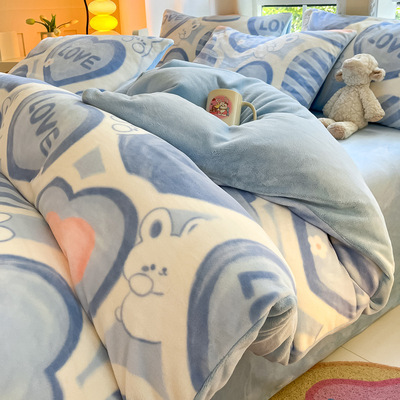 冬季加厚牛奶绒被套单件珊瑚绒被罩单买宿舍单人加绒被套三件套3