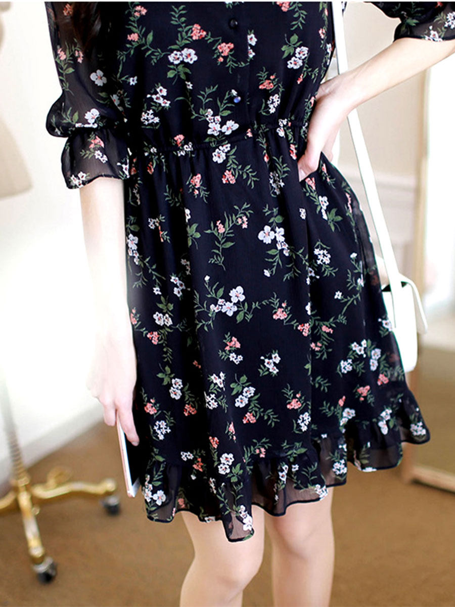 여성을위한 꽃 드레스 2023 여름 새 스타일 프렌치 허리 쉬폰 스커트 소녀 몸집이 작은 요정 스커트 세련된 스커트