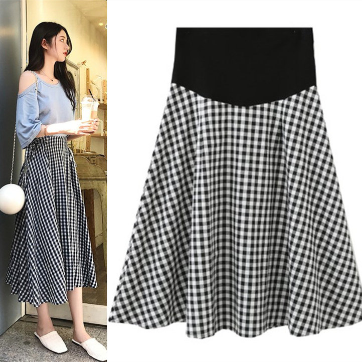 孕妇装春装 黑白格子 孕妇半身裙 中长款托腹A字孕妇裙 春夏薄款|ruв категории Всё для беременных и кормящих, материнство, юбка - от Buy2taobao.com для оказания профессиональной услуги покупки агента Taobao