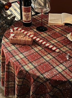 新年桌布氛围感红色格子餐桌装饰拍照道具2025年蛇年春节场景布置