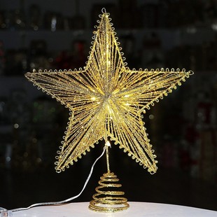 发光树顶星圣诞树顶星铁艺25CM镂空金色星星立体五角星圣诞节装 饰