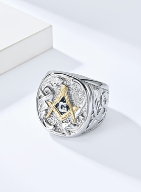 钛钢全视之眼戒指项链共济会徽章饰品环霸气男士兄弟会扳指个性手