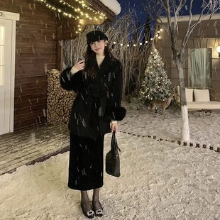 赫本风留洋千金大衣新款双面羊绒女狐狸毛系带小个子斗篷毛呢外套