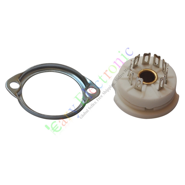 小9脚陶瓷电子管插座银色脚，管座直径21.5mm 面板开孔21.8mm，安装中心孔距28mm，机加黄铜中心孔，适用于6BQ5/EL84 6CG7/6FQ7 6DJ8/ECC88 6DL4 6EU7 6AU8 12AT7/ECC81 12AU7/ECC82 12AX7/ECC8