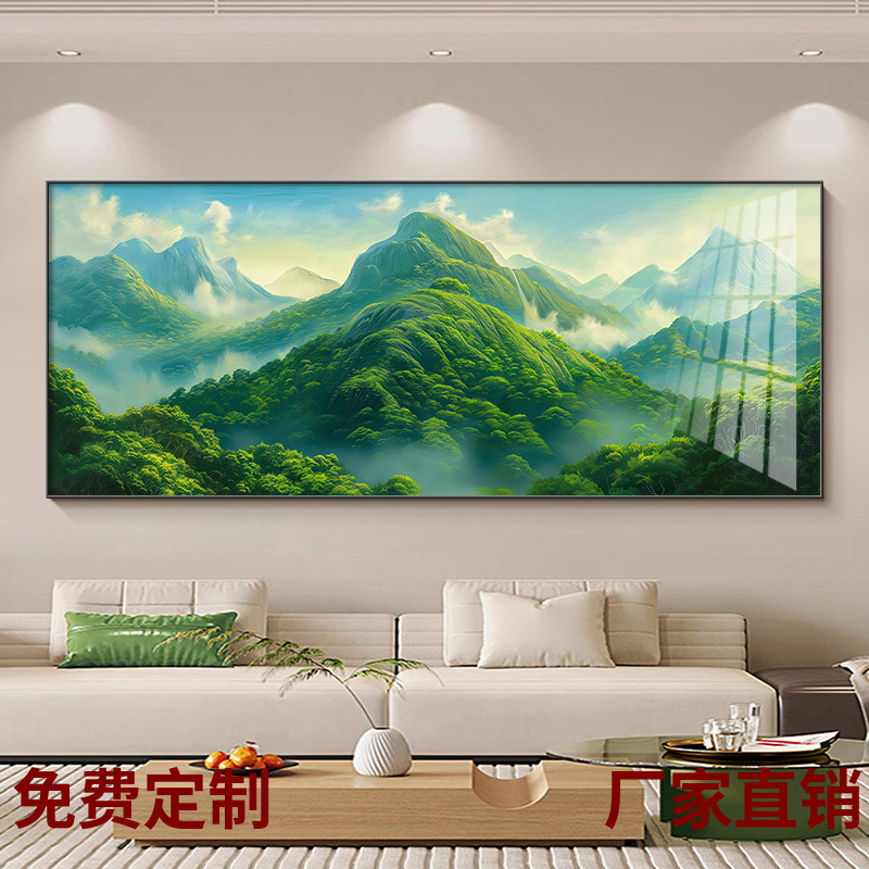 现代客厅沙发背有背景墙无水靠山图装饰画青山简约图有山靠山挂画