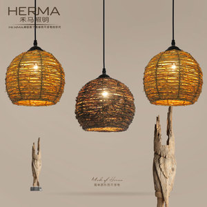 中式禅意茶室吊灯东南亚餐厅会所瑜珈馆吧台老藤灯饰藤艺编织灯罩