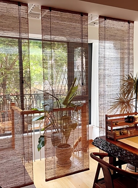 古风窗帘免打孔苎麻帘玄关垂帘隔断帘挂帘装饰帘屏风帘透光半遮帘