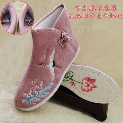 老北京布鞋寿衣寿鞋寿帽莲花天梯云鹤冲喜寿鞋千层底布底装老棉鞋