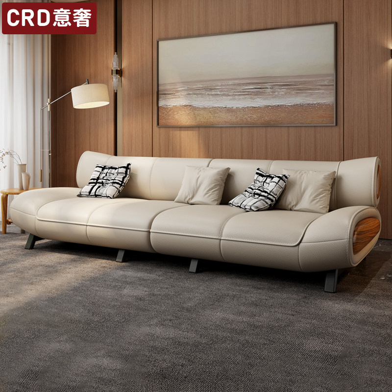 新中式乌金木真皮沙发客厅组合大小户型直排别墅现代简约实木沙发