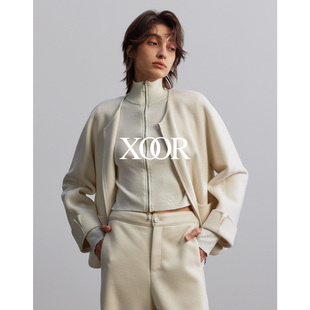 XOOR羊毛混纺双开高领毛衫2025冬女定制金属拉链修身百搭针织上衣