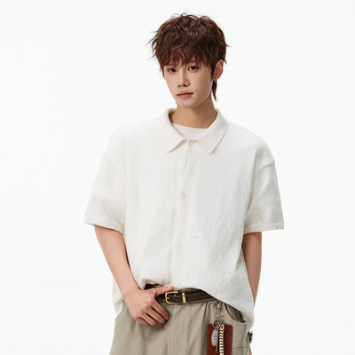 韩系慵懒针织短袖男夏季透气衬衫