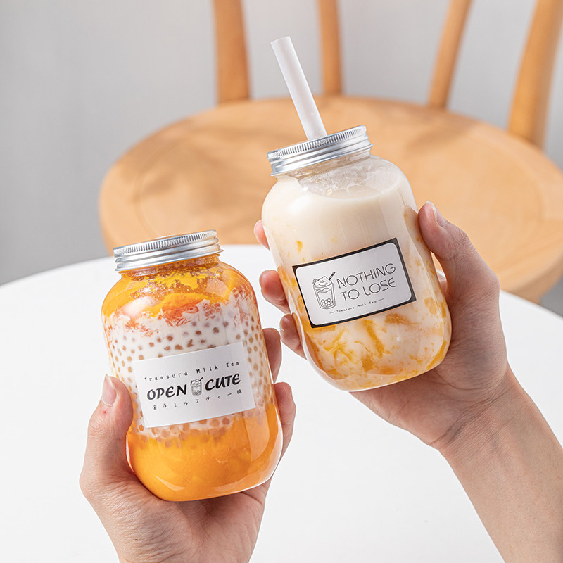 网红奶茶杯子一次性带盖自制果汁饮料杨枝甘露瓶子pet冷饮打包杯
