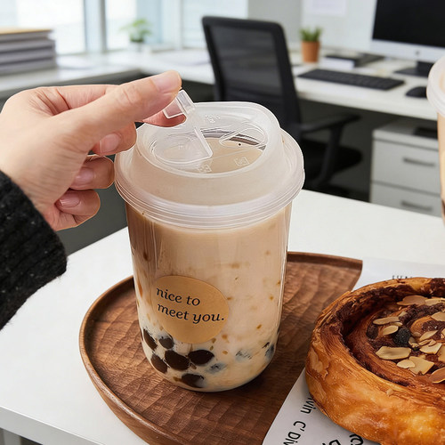 奶茶杯一次性带盖热饮耐高温自制咖啡饮料冷饮品杯打包塑料杯透明