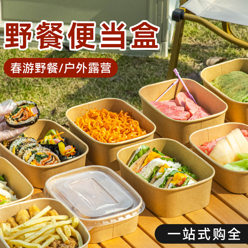 野餐便当盒一次性餐盒牛皮纸打包