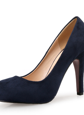 圆头高跟鞋内防水台绒面大码女鞋浅口单鞋舒适工作鞋44 43码夜店