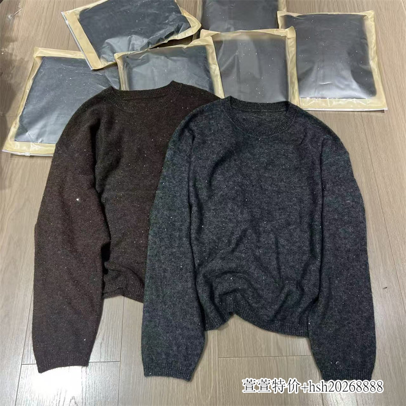 欧洲站2026秋季新款百搭圆领套头毛衣圆领长袖慵懒风亮片舒适上衣