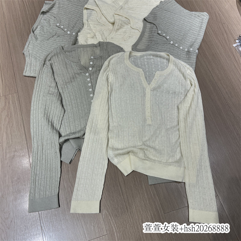 欧洲站2026早秋新款V领纽扣针织衫纯色简约麻花长袖显瘦百搭上衣