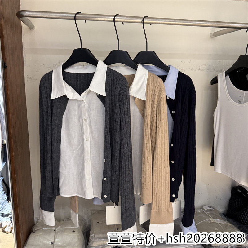 欧洲站2026早秋新款休闲百搭Polo领拼色假两件衬衫天丝亚麻外套女