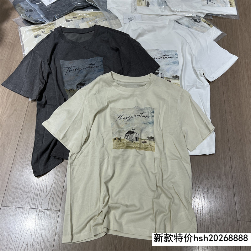 欧洲站2026春季新款莱赛尔卡通字母印花短袖T恤圆领宽松百搭上衣