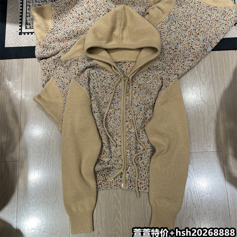 欧洲站2026冬季新款时尚百搭连帽显瘦杂花双拉链绵羊毛针织毛衣女