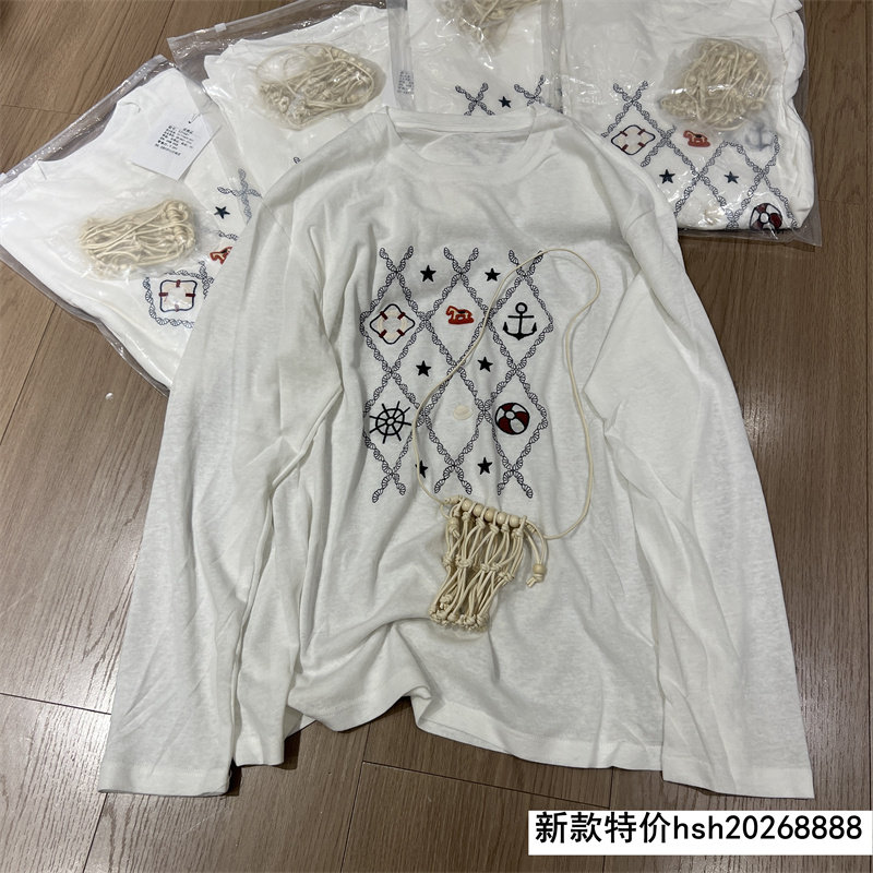 欧洲站2026春季新款欧货时尚圆领长袖T恤女宽松百搭流苏装饰上衣