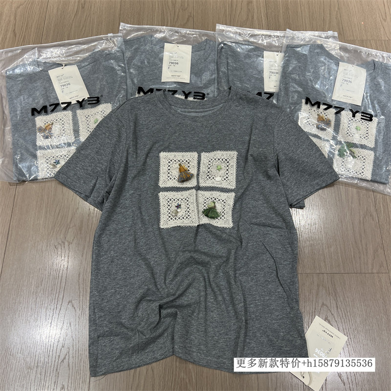 欧洲站2026春季新款复古蕾丝立体花朵圆领短袖T恤百搭设计感上衣