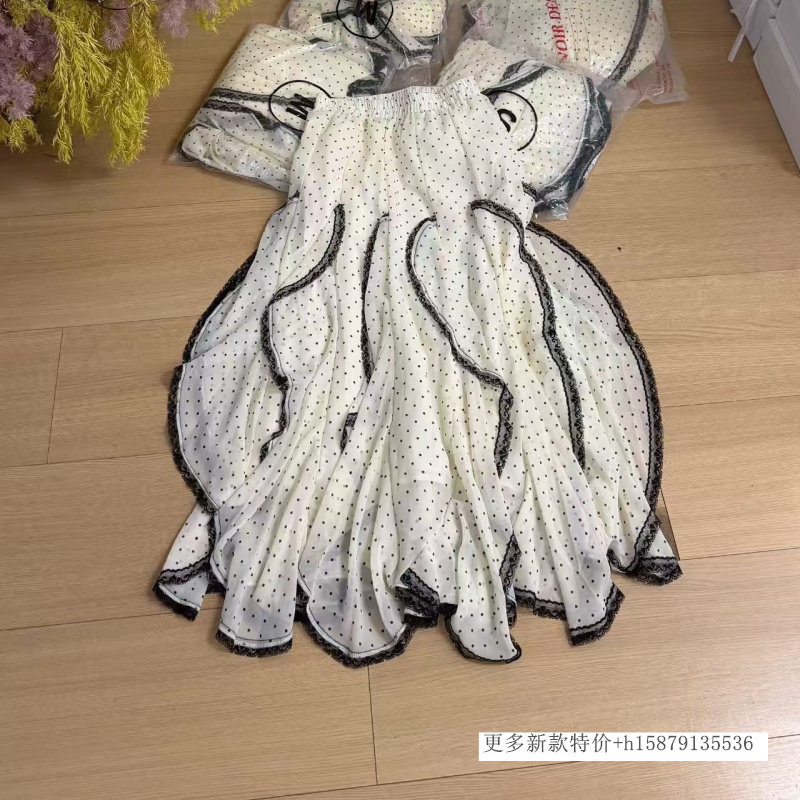 欧洲站2026春季新款休闲百搭波点荷叶边半身裙白色蕾丝边显瘦裙子