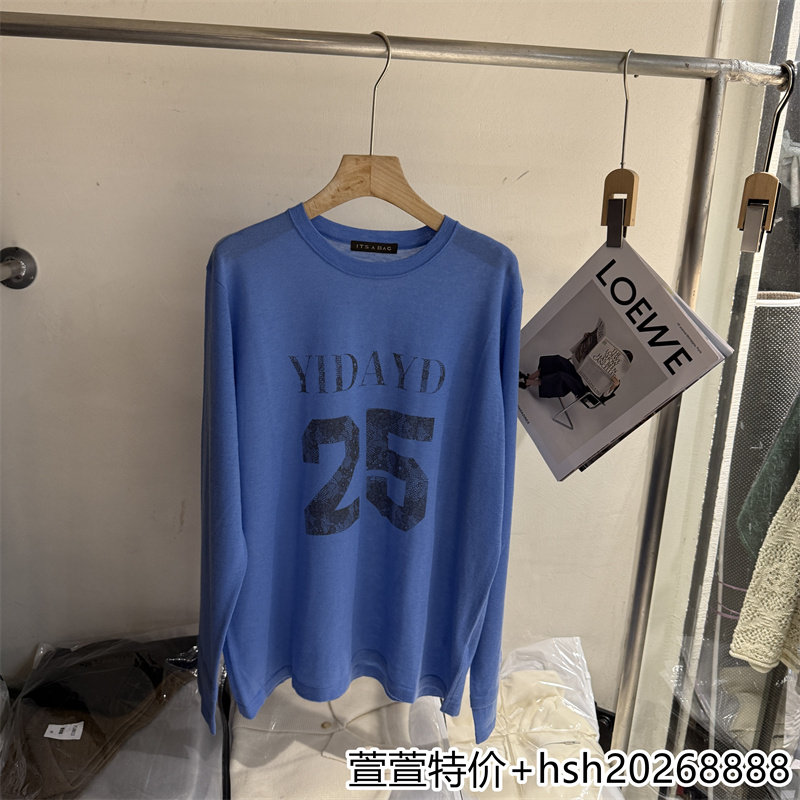 欧洲站2026早秋新款休闲百搭圆领宽松图案印花套头羊毛针织T恤女