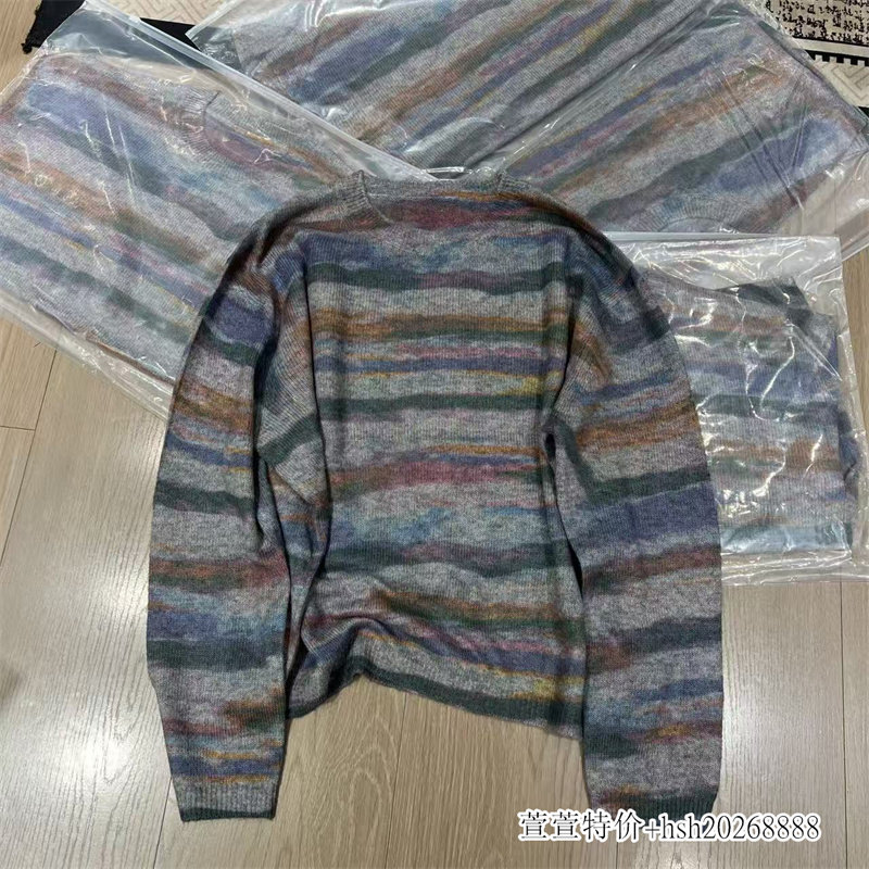 欧洲站2026秋季新款慵懒风彩色条纹圆领长袖套头针织衫气质毛衣女