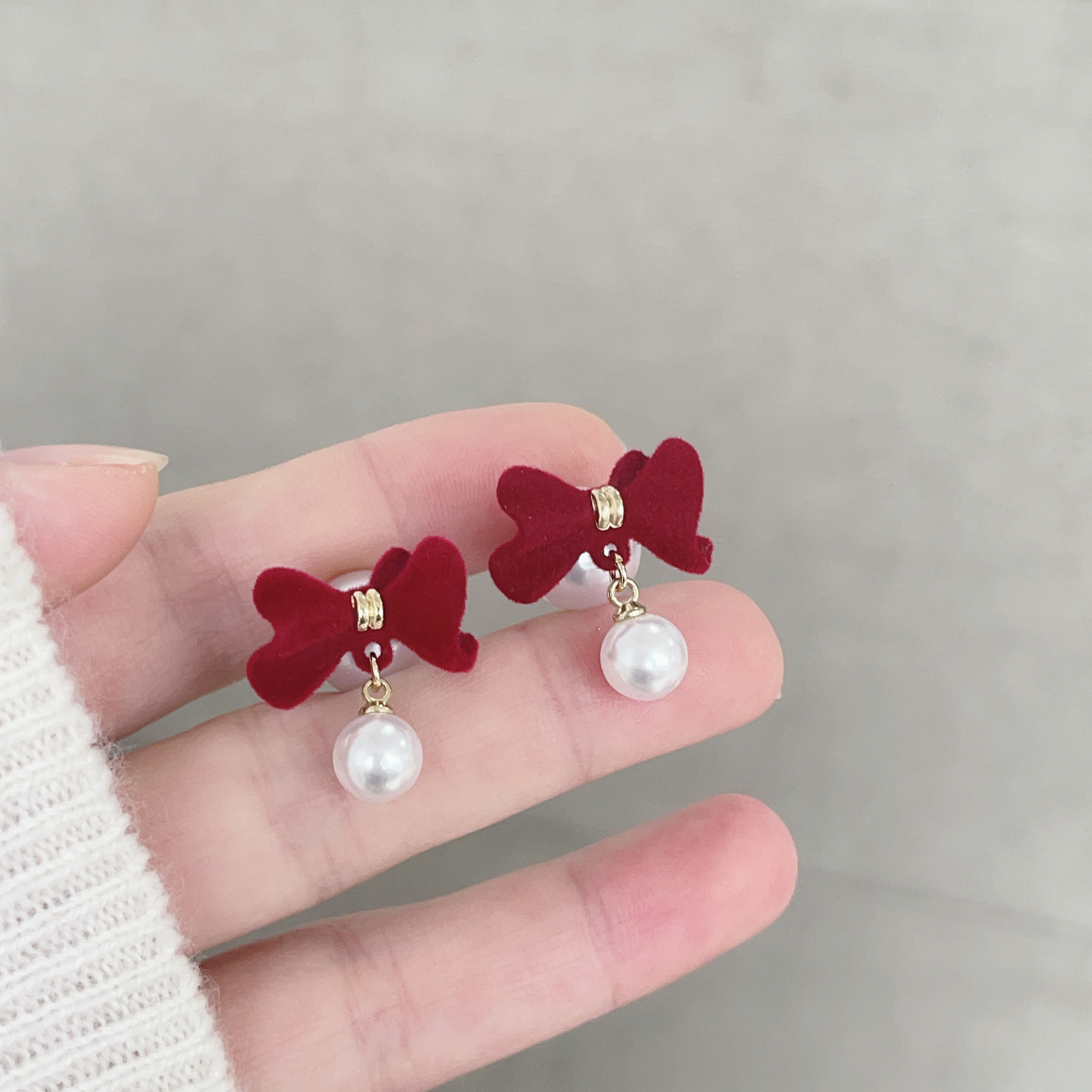 秋冬酒红色蝴蝶结珍珠耳坠耳环女银针气质甜美耳饰2026新款耳钉,饰品/流行首饰/时尚饰品新,耳钉,淘宝优惠券,粉丝福利购,淘宝优惠卷