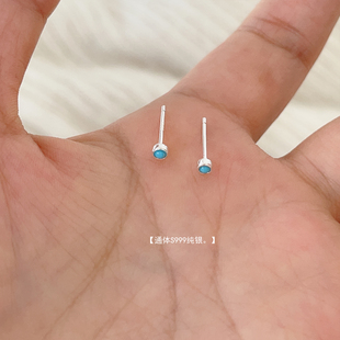 S999纯银小小绿松石耳钉女小众设计感养耳洞耳饰新款百搭小众简约