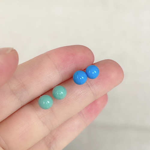 S999纯银耳针蓝绿豆豆耳钉女小清新甜美少女心百搭简约新款耳饰