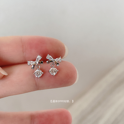 蝴蝶结耳钉足银养耳精致