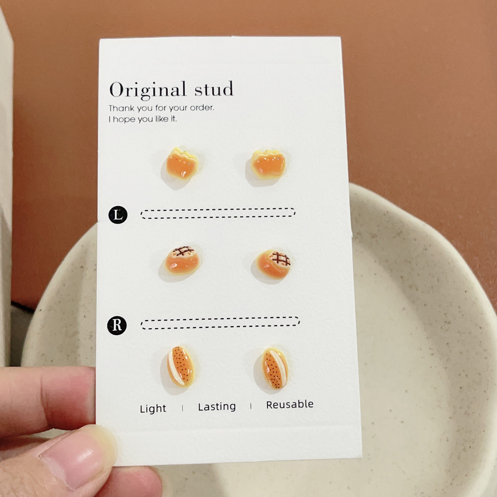 生物瓷针防过敏新款个性可爱碱水面包小耳钉套装养耳小众简约耳饰