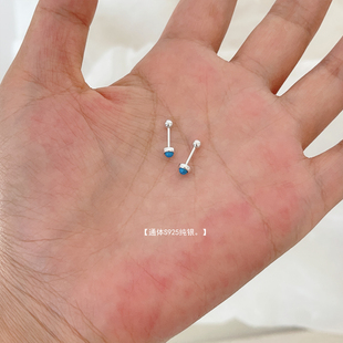 迷你养耳洞S925纯银蓝松石耳钉女精致通勤日常小巧螺丝耳环耳饰